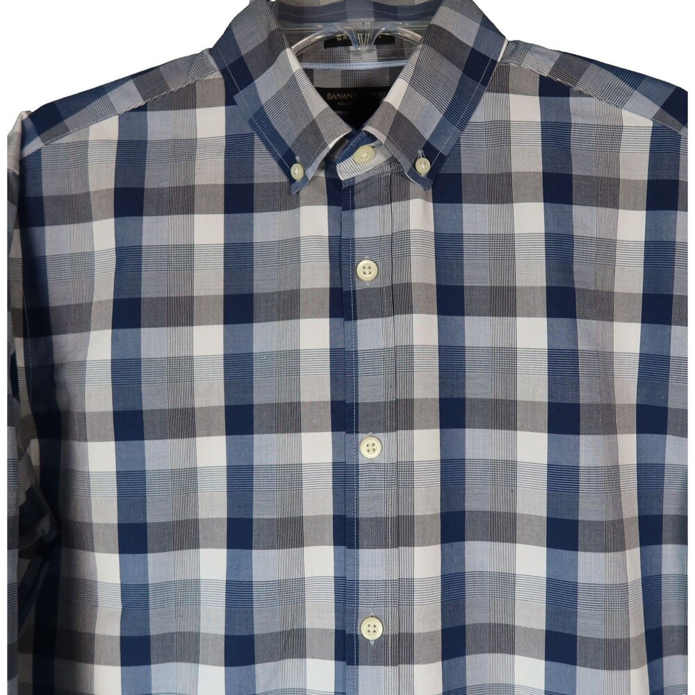 Banana Republic Men's Grant Slim Fit Button-Down Shirt Medium Blue Plaid Cotton
